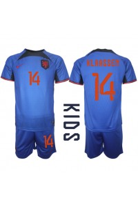 Alankomaat Davy Klaassen #14 Jalkapallovaatteet Lasten Vieraspeliasu MM-kisat 2022 Lyhythihainen (+ Lyhyet housut)